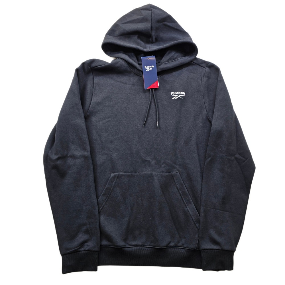 Reebok Pullover Long Sleeve Hoodie Mens Small Black Fleece Identity Logo NEW